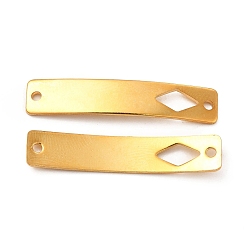 Rhombus 201 colgantes de conector de acero inoxidable, real 24 k chapado en oro, enlaces rectangulares curvos, patrón de rombo, 30x6x0.8 mm, agujero: 1.4 mm