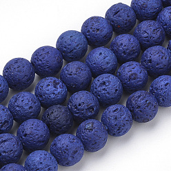 Синий Синтетические бусины из лавы, окрашенные, круглые, синие, 10 мм, отверстие : 1 мм, около 39 шт / нитка, 14.96 дюйм (38 см)
