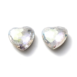 Crystal Glass Rhinestone Cabochons, Flat Back & Back Plated, Faceted, Heart, Crystal, 10x10x4mm