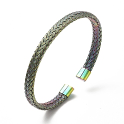 Rainbow Color 304 Stainless Steel Flat Mesh Chain Shape Open Cuff Bangle for Women, Rainbow Color, Inner Diameter: 1-7/8x2-3/8 inch(4.9x6.05cm) 