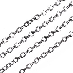 Черный Цвет Металла Латунные кабельные цепи, пайки, с катушкой, Плоско-овальные, металлический черный , 2x1.8x0.2 мм, около 9.84 футов (3 м) / рулон