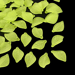 Lime Green Transparent Acrylic Pendants, Frosted, Leaf, Lime Green, 18x11x3mm, Hole: 2mm, about 1877pcs/500g