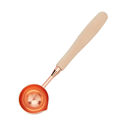 Rose Gold Brass Wax Sticks Melting Spoon, with Wood Handle, Rose Gold, 121x30x15.3mm