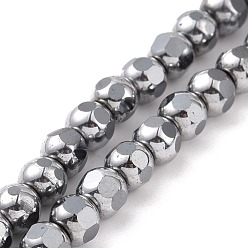 Platinum Plated Electroplated Non-magnetic Synthetic Hematite Beads Strands, Faceted, Round, Platinum Plated, 6~6.5x5~5.5mm, Hole: 1.4mm, about 73pcs/strand, 15.59~15.75 inch(39.6~40cm)