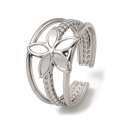 Stainless Steel Color 304 Stainless Steel Open Cuff Rings, Flower, Stainless Steel Color, US Size 7 3/4(17.9mm)