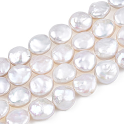 Seashell Color Baroque Natural Keshi Pearl Beads Strands, Freshwater Pearl, Flat Round, Seashell Color, 12~14x9~10x4~6mm, Hole: 0.6mm, about 31~34pcs/strand, 15.55~16.14''(39.5~41cm)
