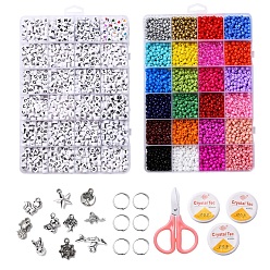 Mixed Color DIY Bracelet Jewelry Making Kits, Including Glass Seed Beads, Acrylic Beads, Stainless Steel Scissors & Tweezers & Jump Ring, PVC Zip Lock Bag, Alloy Pendants, Elastic Crystal Thread, Mixed Color, Glass Seed Beads: 2880pcs