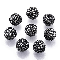 Noir Argile polymère perles pave strass, perles de boule de disco, noir, pp 15 (2.1~2.2 mm), 6 rangées de strass, 12mm, Trou: 1.5mm