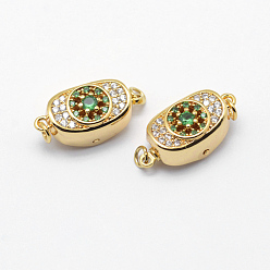 Medium Spring Green Brass Box Clasps, with Cubic Zirconia, Cadmium Free & Nickel Free & Lead Free, Real 18K Gold Plated, Oval and Round, Medium Spring Green, 18x9x7mm, Hole: 2mm