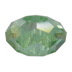 Vert Printanier Perles européennes en verre, Perles avec un grand trou   , pas de noyau métallique, facette, rondelle, vert printanier, 14x8mm, Trou: 5mm