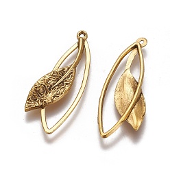 Antique Golden Tibetan Style Alloy Pendants, Lead Free & Nickel Free & Cadmium Free, Leaf, Antique Golden, 40mm long, 16mm wide, 4.5mm thick, hole: 1.5mm
