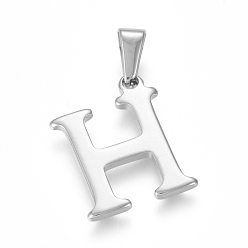 Letter H 304 Stainless Steel Pendants, Stainless Steel Color, Initial Letter.H, 20x15.5x1.8mm, Hole: 3x7mm