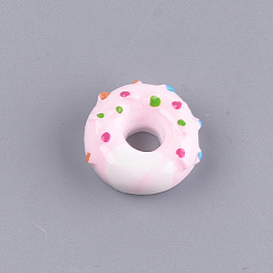Pink Cabochons décodés en résine, donut, nourriture imitation, rose, 13x5mm
