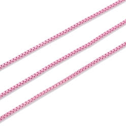 Pearl Pink Spray Painted Brass Box Chains, with Spool, Unwelded, Pearl Pink, 1.5mm, 32.8 Feet(10m)/roll