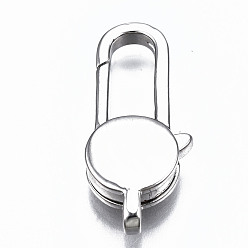 Real Platinum Plated Brass Lobster Claw Clasps, Cadmium Free & Nickel Free & Lead Free, Flat Round, Real Platinum Plated, 25x10x4mm, Hole: 1.5x2.5mm