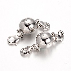 Platinum Eco-Friendly Round Brass Magnetic Clasps Converter, with Lobster Claw Clasps, Lead Free & Nickel Free, Platinum, 14x8mm