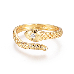 Золотой Латунные кольца из манжеты с прозрачным цирконием, открытые кольца, долговечный, змея, золотые, размер США 6 (16.5 мм)