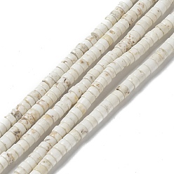 Howlite Chapelets de perles howlite naturelles , Plat rond / disque, perles heishi, 4x2~3mm, Trou: 1mm, Environ 163~166 pcs/chapelet, 15.12~15.24'' (38.4~38.7 cm)