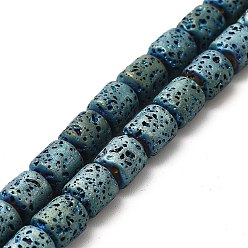 Green Plated Electroplated Natural Lava Rock Beads Strands, Column, Green Plated, 8x6.5mm, Hole: 1mm, about 50~51pcs/strand, 15.35~15.55 inch(39~39.5cm)