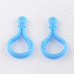 Deep Sky Blue Opaque Solid Color Bulb Shaped Plastic Push Gate Snap Keychain Clasp Findings, Deep Sky Blue, 51x25x5.5mm, Hole: 6mm