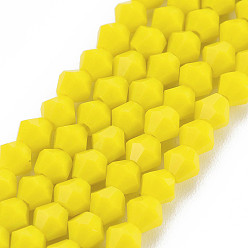 Желтый Непрозрачные сплошные цветные стеклянные бусины, имитация нефрита, граненые, двухконусные, желтые, 4.5x4 мм, отверстие : 1 мм, около 92~96 шт / нитка, 13.78~14.37 дюйм