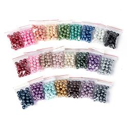 Mixed Color 24 Colors Glass Pearl Beads, Pearlized, Round, Mixed Color, 8~9mm, Hole: 1mm, 24 Colors, about 25pcs/color, 600pcs/set