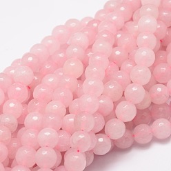 Pink Dyed Natural White Jade Round Beads Strands, Faceted, Pink, 8mm, Hole: 1mm, about 48pcs/strand, 15.3 inch