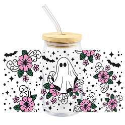 Orchid Halloween Ghost PET Self-Adhesive Bottle Decorative Stickers, Waterproof Decals for Bottle Decor, Orchid, 230x110mm
