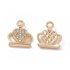 Light Gold Alloy Crystal Rhinestone Charms, Crown, Light Gold, 14x12x2.5mm, Hole: 1.8mm