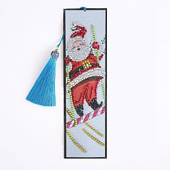 Santa Claus Christmas DIY Diamond Painting Kits For Bookmark Making, including Bookmark, Tassel, Resin Rhinestones, Diamond Sticky Pen, Tray Plate and Glue Clay, Rectangle, Santa Claus Pattern, 210x60mm