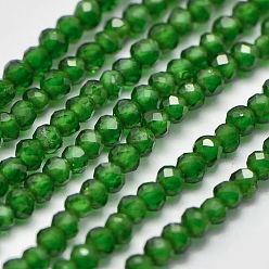 Vert Perles synthétiques pierres fines brins, imitation émeraude, facette, ronde, verte, 1.8mm, Trou: 0.5mm, Environ 210 pcs/chapelet, 15 pouce