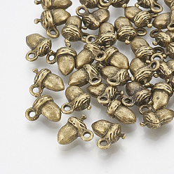 Antique Bronze Alloy Pendants, Nickel Free, Acorn, Antique Bronze, Size:about 8mm long, 7mm wide, 2mm thick, hole: 2mm