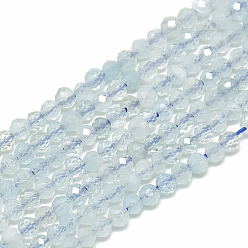 Aquamarine Natural Aquamarine Beads Strands, Faceted, Round, 2~2.5mm, Hole: 0.3mm, about 177pcs/strand, 14.9 inch