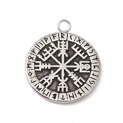 Antique Silver 304 Stainless Steel Norse Valknut Rune Pendant, Flat Round, Antique Silver, 22x18.5x1.4mm, Hole: 2mm
