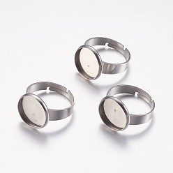 Stainless Steel Color Adjustable 304 Stainless Steel Finger Rings Components, Pad Ring Base Findings, Flat Round, Stainless Steel Color, Tray: 12mm, 17mm