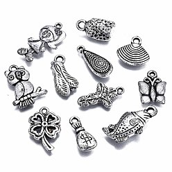 Antique Silver CCB Plastic Beads, for DIY Jewelry Making, Girl & Owl & Clover & Cross & Moneybag & Shell & Fish & Butterfly, Antique Silver, 7~29x11~18x2~7mm, Hole: 1.4~3mm