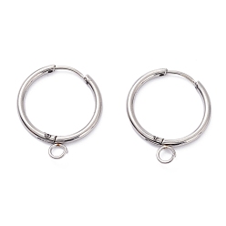 Stainless Steel Color 201 Stainless Steel Huggie Hoop Earring Findings, with Horizontal Loop and 316 Surgical Stainless Steel Pin, Stainless Steel Color, 21.5x17x1.5mm, Hole: 2.5mm, Pin: 1mm