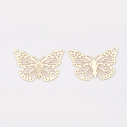 Golden Brass Links connectors, Etched Metal Embellishments, Long-Lasting Plated, Butterfly, Golden, 13x19x0.3mm, Hole: 1.4mm