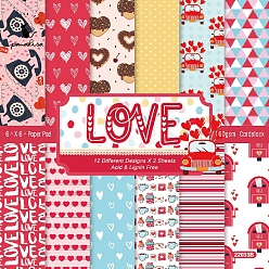 Heart 24 Sheets 12 Styles Scrapbook Paper Pads, for DIY Album Scrapbook, Greeting Card, Background Paper, Diary Decorative, Valentine's day Themed Pattern, 150x150mm, 2 sheets/style