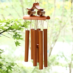 Chocolate Bamboo Tube Wind Chimes, Owl Pendant Decorations, Chocolate, 340x130mm