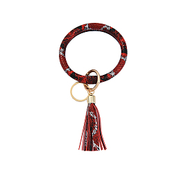 Red Snakeskin Pattern PU Imitaition Leather Bangle Keychains, Wristlet Keychain with Tassel & Alloy Ring, Red, 200x100mm