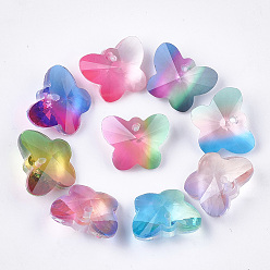 Mixed Color Rainbow K9 Glass Charms, Faceted, Butterfly, Mixed Color, 12x15.5x7.5mm, Hole: 1mm