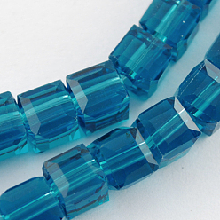 Steel Blue Glass Bead Strands, Faceted, Cube, Steel Blue, 4x4x4mm, Hole: 1mm, about 100pcs/strand, 17 inch