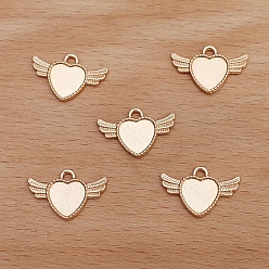 Light Gold Alloy Pendant, Heart with Wing, Light Gold, 14x22mm