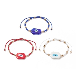 Couleur Mélangete 3 pcs 3 ensemble de bracelets de perles tressées au chalumeau et de graines de verre de couleur mauvais œil pour les femmes, couleur mixte, diamètre intérieur: 2~3-1/2 pouce (5.2~8.8 cm), 1 pc / couleur