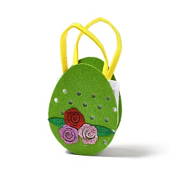 Yellow Green Non-woven Fabrics Easter Egg Candy Bag, with Handles, Gift Bag Party Favors for Kids Boys Girls, Yellow Green, 22.5x12x6.3cm