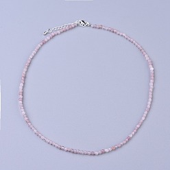 Rose Quartz Natural Rose Quartz Beaded Necklaces, with Brass Lobster Claw Clasps, Faceted Round Beads, 16.5 inch~16.7 inch(42~42.5cm)x2mm