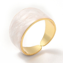 Blanco Anillos de puño abiertos con banda lisa esmaltada, joyas de latón chapado en oro real 18k para mujer, blanco, tamaño de EE. UU. 7 1/4 (17.5 mm)