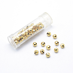 Real 20K Gold Plated Brass Spacers Beads, Faceted, Round, Lead Free & Cadmium Free & Nickel Free, Real 18K Gold Plated, 5mm, Hole: 1mm, 50pcs/box