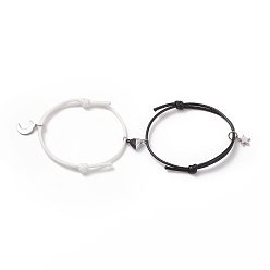 Black Magnetic Heart Match Couple Bracelets Set, 304 Stainless Steel Star & Moon Charms Bracelets for Best Friends Lovers, Black and White, Inner Diameter: 2-1/4 inch(5.7~5.85cm), 2Pc/set